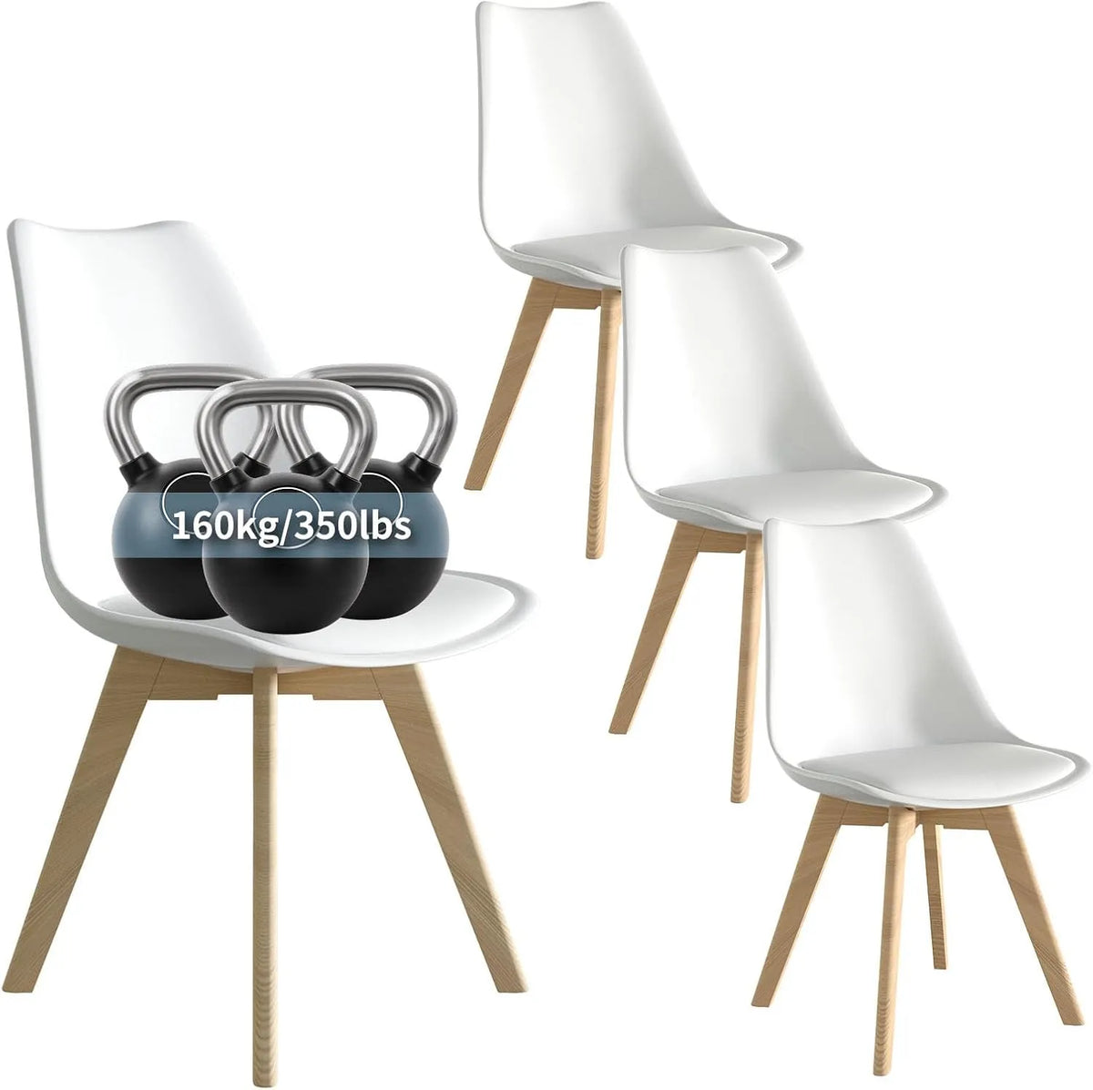 Bureau et table informatique – en bois, avec coussins, Lot de 4, blanc