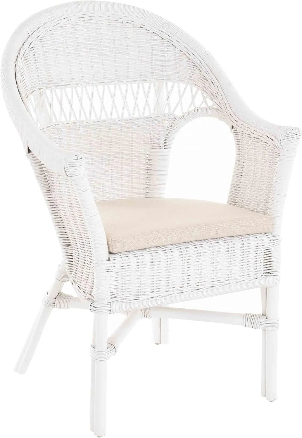 Fauteuil et chaise rembourrée empilable en rotin avec rembourrage d'assise – blanc