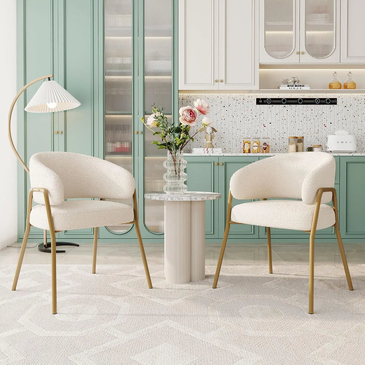 Chaise: Lot de 2, blanc, revêtement en velours
