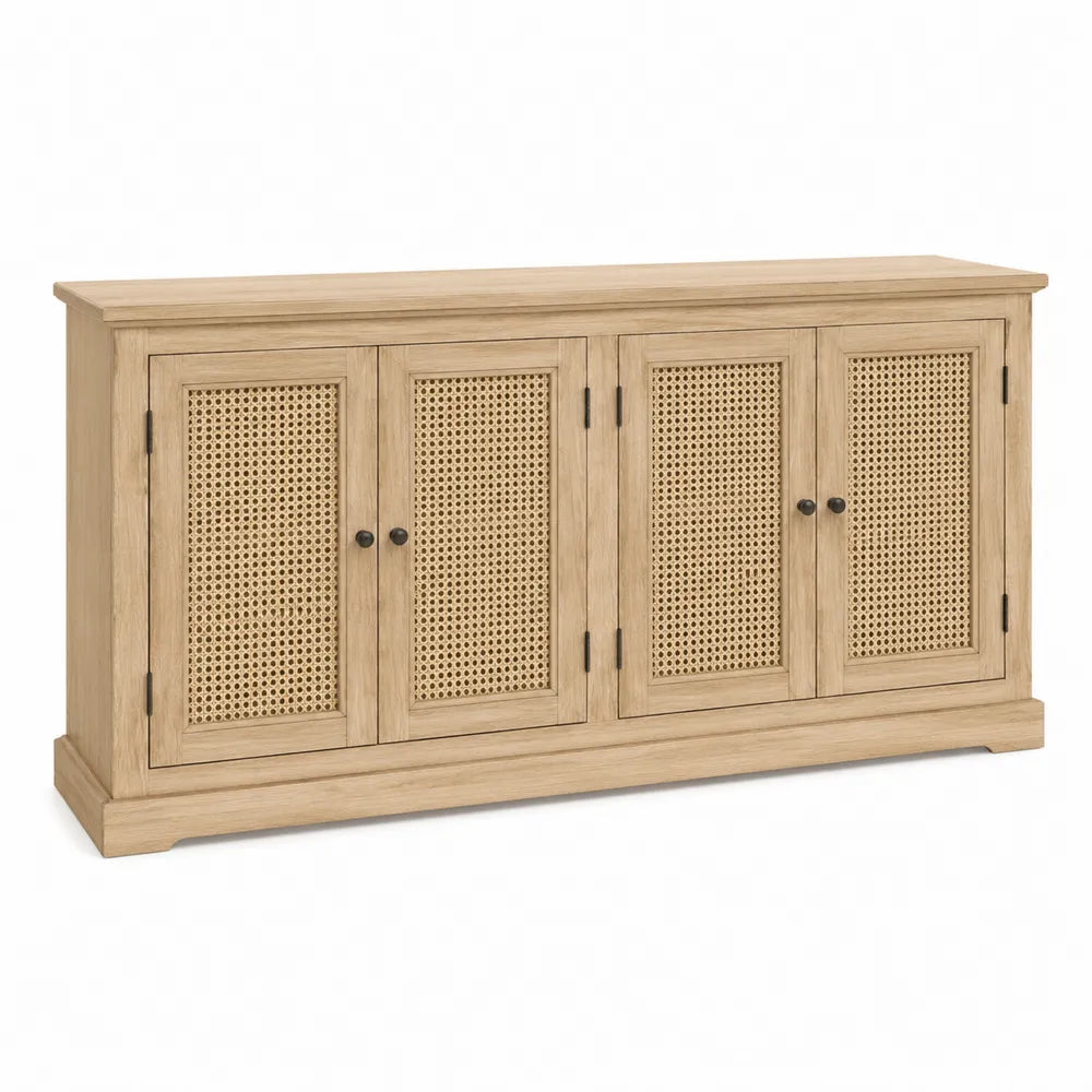 Buffet en bois avec portes en rotin tressé