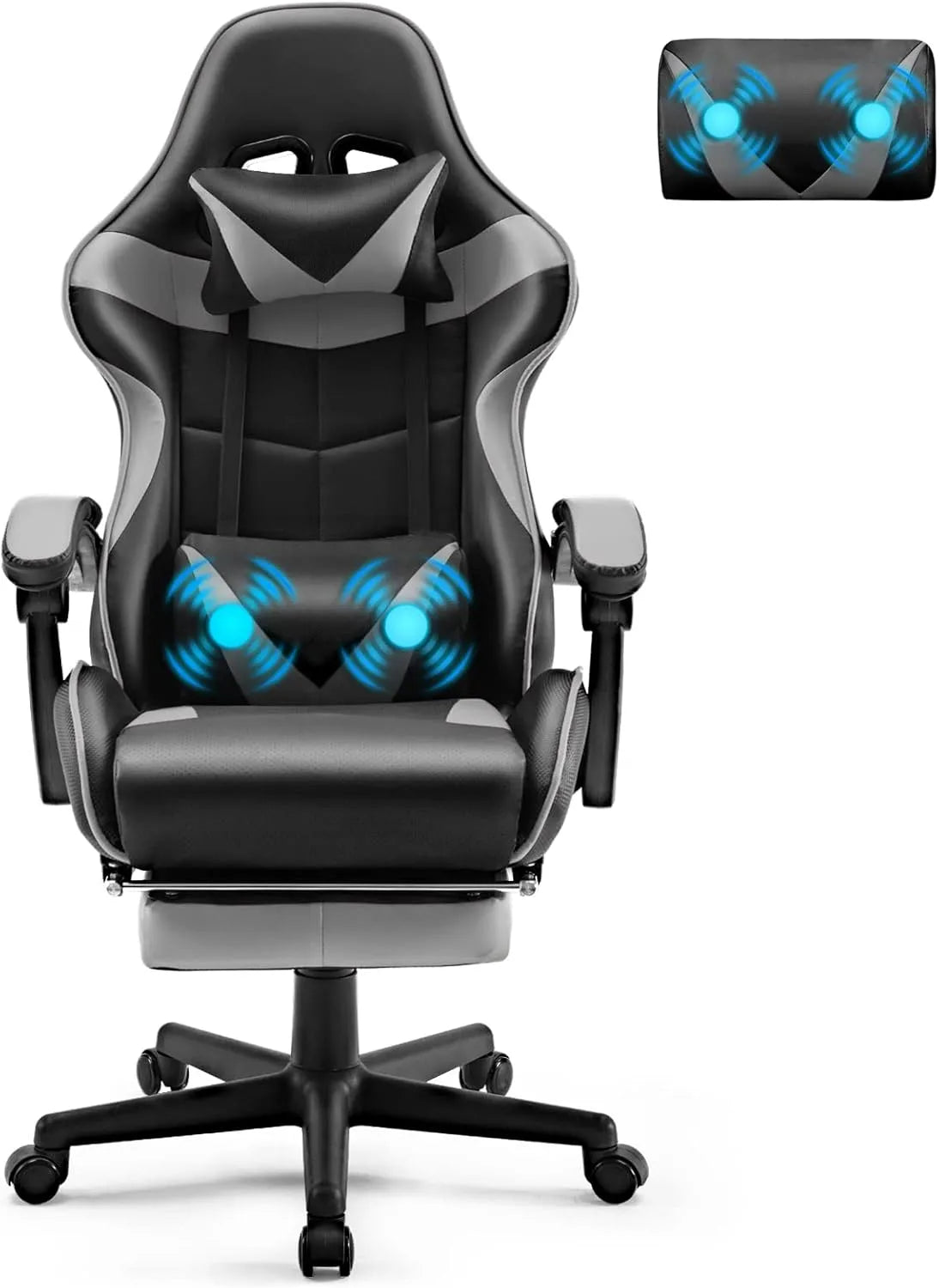 Fauteuil de massage et fauteuil relax – pour gaming, réglable, gris