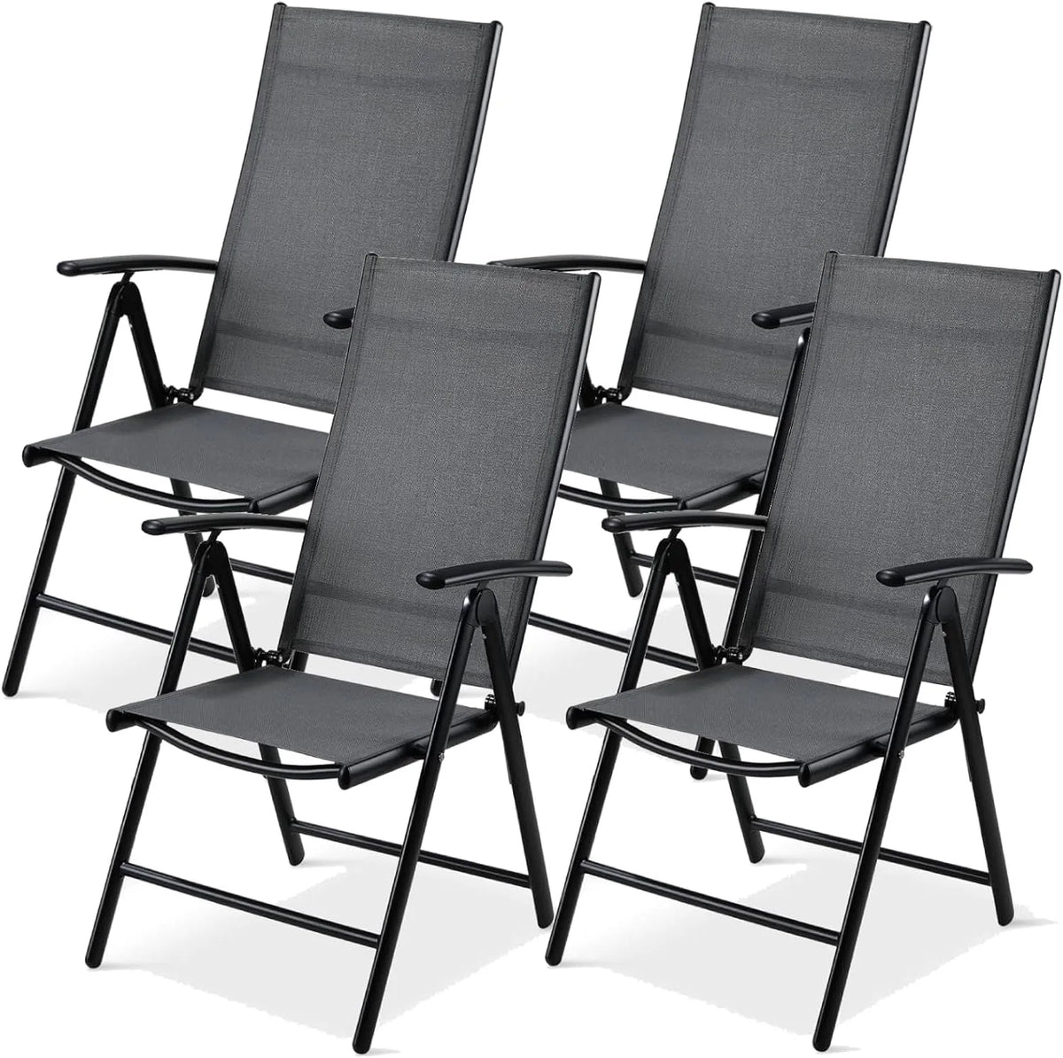 Chaises de jardin – avec accoudoirs, avec dossier, réglable, en aluminium, Lot de 4, gris, résistant aux intempéries