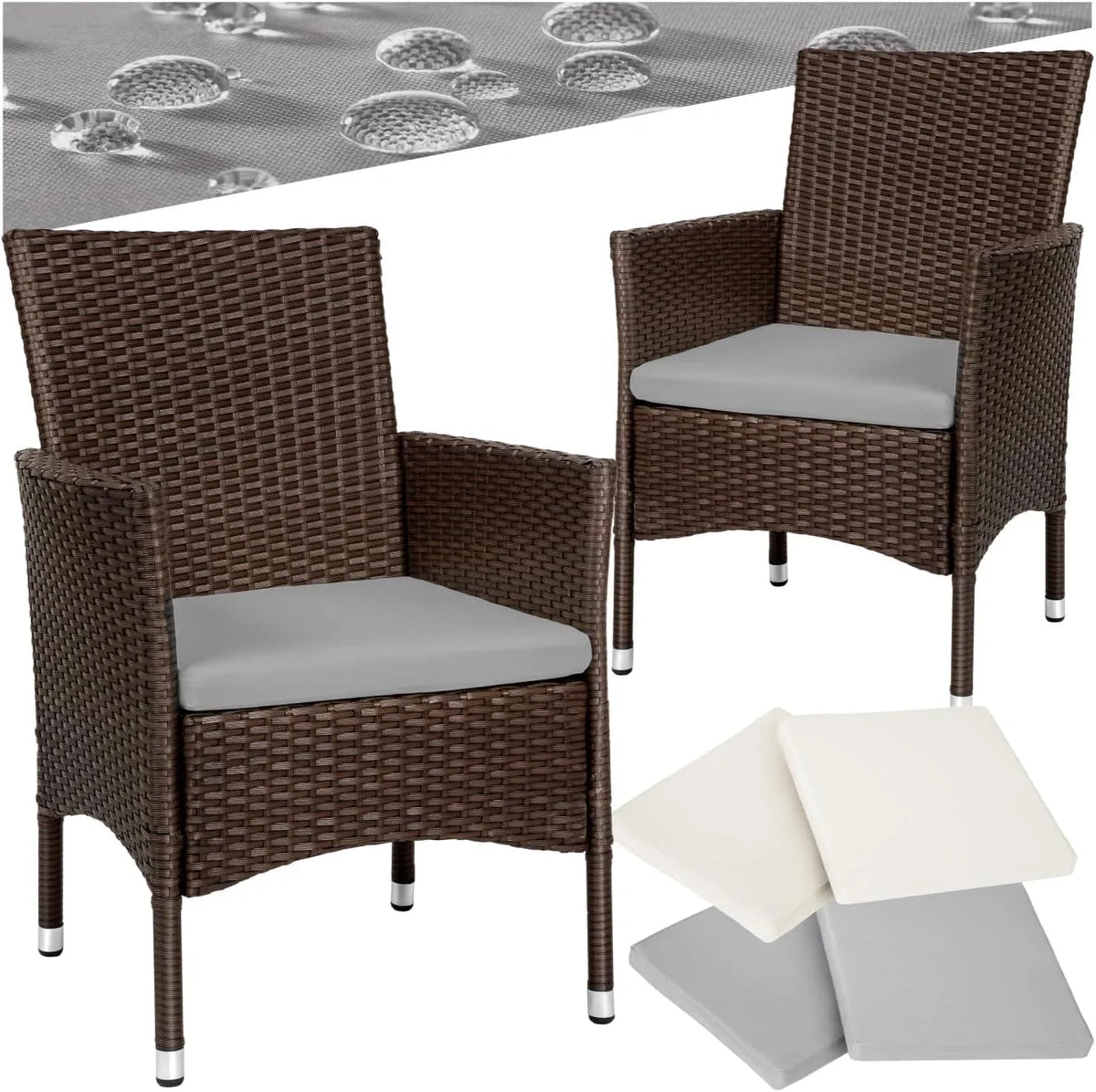 tectake Salon de jardin et ensemble lounge: avec accoudoirs, avec coussins, Ensemble de 2, en résine tressée