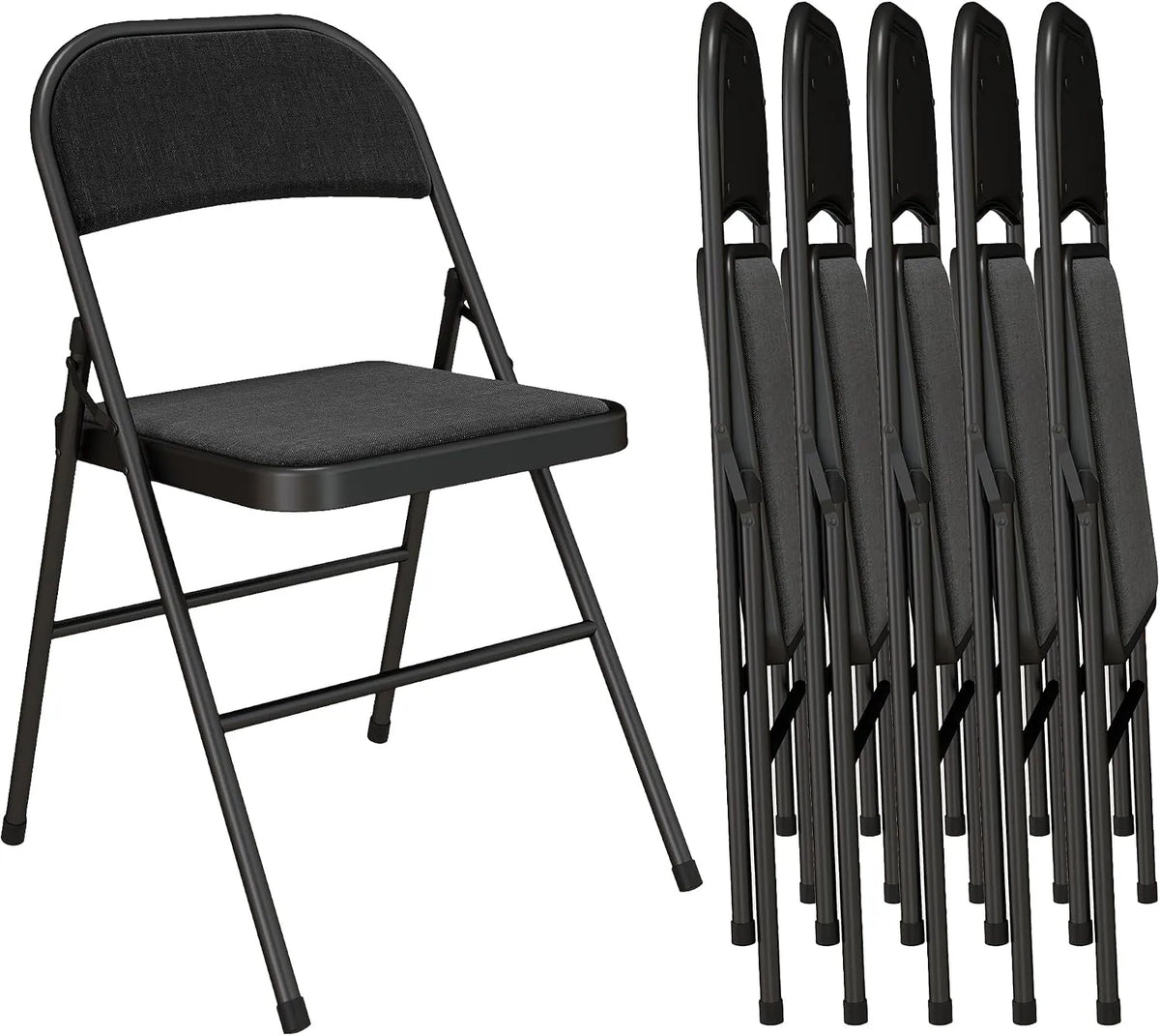 HOMCOM Chaise: en acier, avec coussins, pliable, format portable, Lot de 6, 45 × 46 × 78 cm, noir