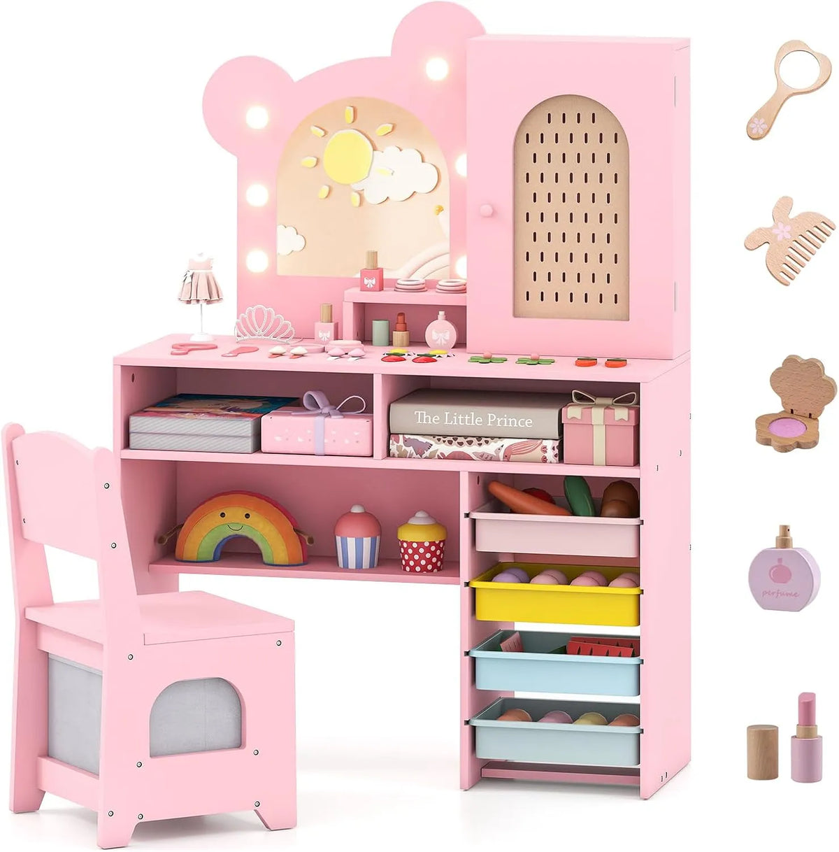 COSTWAY Armoire de rangement — pour enfant, avec tiroirs, 5 Tiroirs, rose