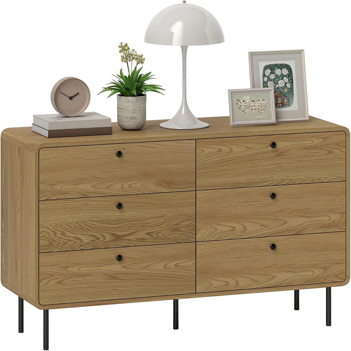 HOMCOM Commode et meuble à tiroirs 6 tiroirs: avec poignée, en bois, en acier, avec rangement, 120 × 40 × 75 cm