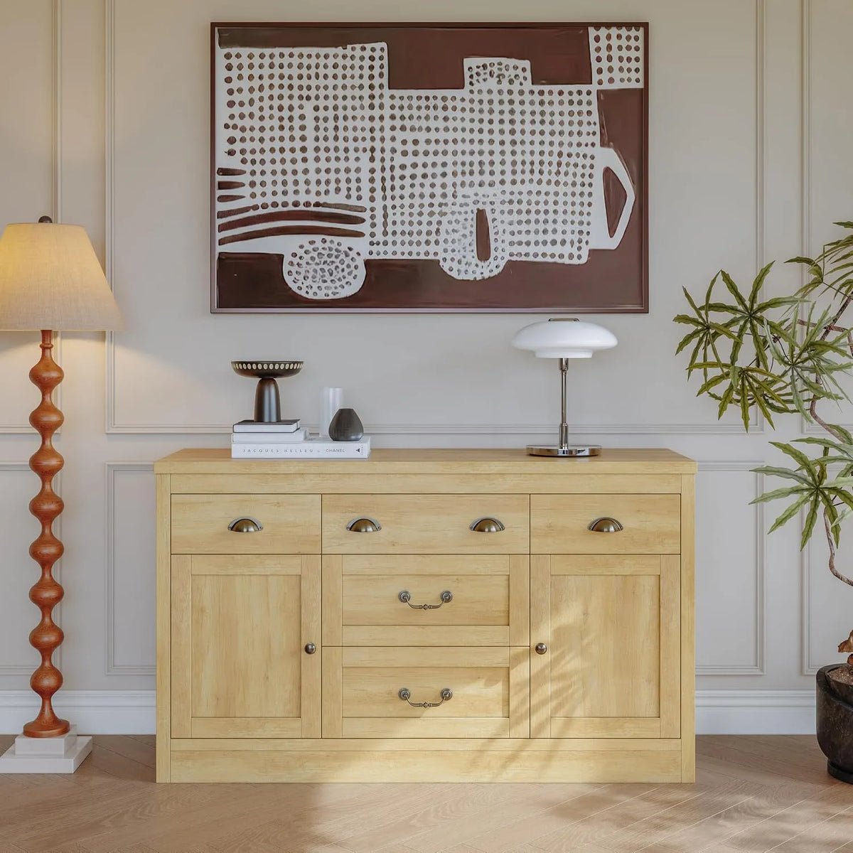Armoire de rangement: en métal, avec poignée, en bois, avec rangement, 2 portes, 5 tiroirs
