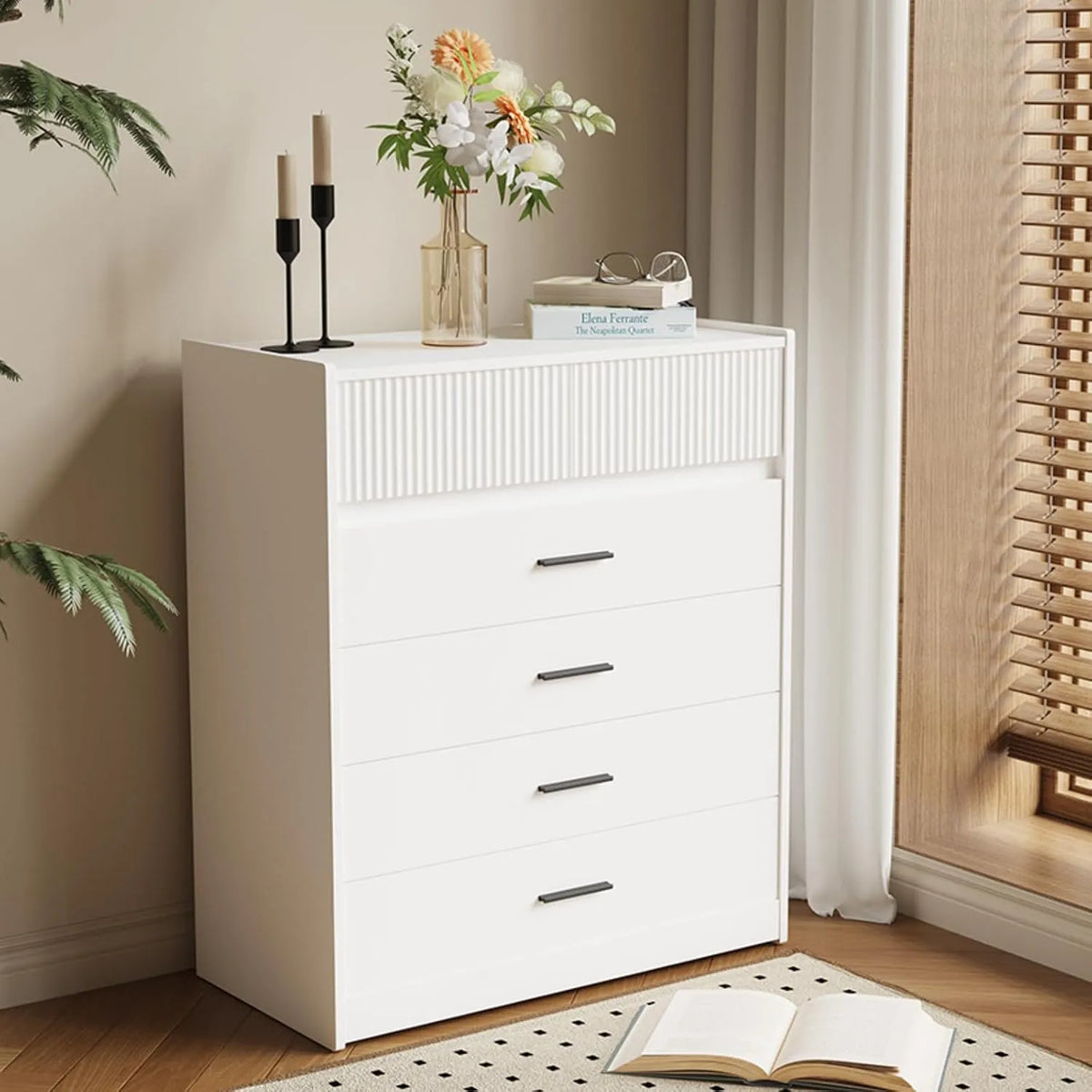 Commode et meuble à tiroirs 6 tiroirs blanc mat ou aspect chêne – avec tiroirs, 74 × 40 × 90 cm