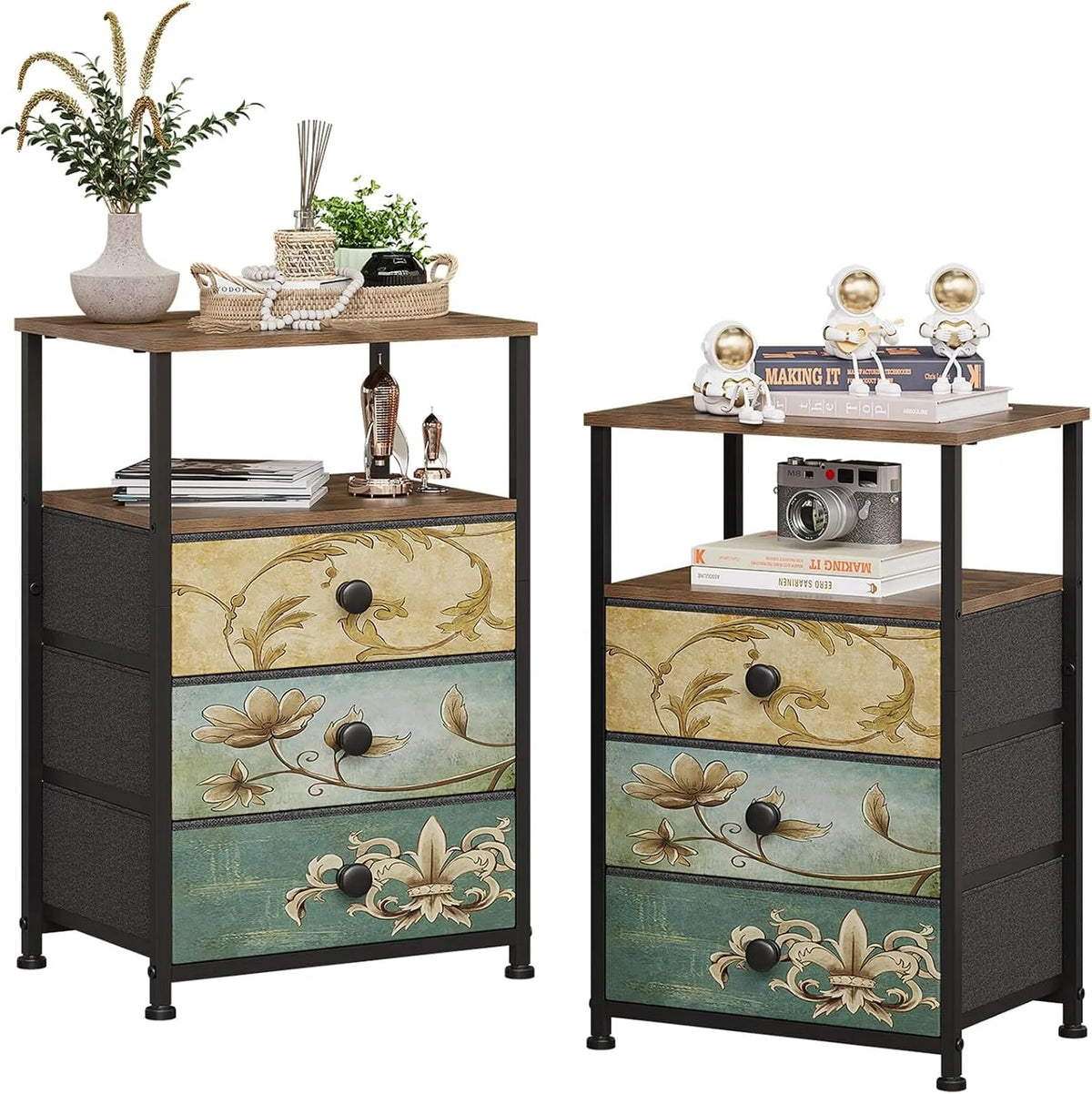 Armoire de rangement – en acier, avec rangement, avec tiroirs, Lot de 2, 3 tiroirs