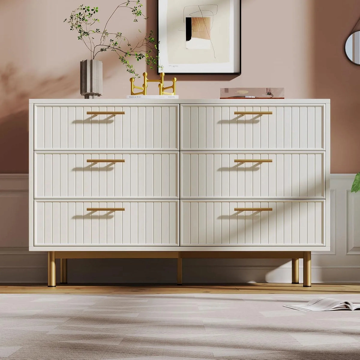 Armoire de rangement: en métal, avec poignée, avec rangement, avec tiroirs, 6 tiroirs, 120 × 40 × 75cm, blanc