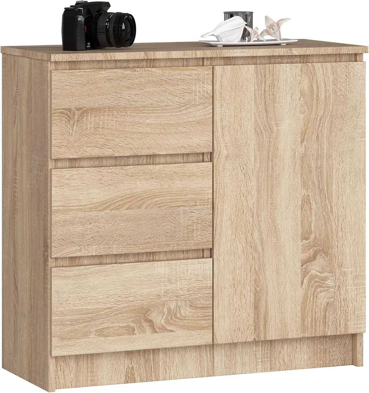 Buffet et meuble de rangement – K-80, avec tiroirs, avec étagères, 1 Porte, 2 étagères, 3 Tiroirs, 80 × 77 × 35 cm, AKORD K-80