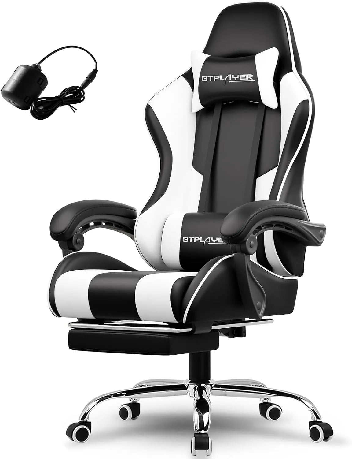 Fauteuil de massage et fauteuil relax – en cuir, avec dossier, pour gaming, réglable, 150 kg, blanc, inclinable