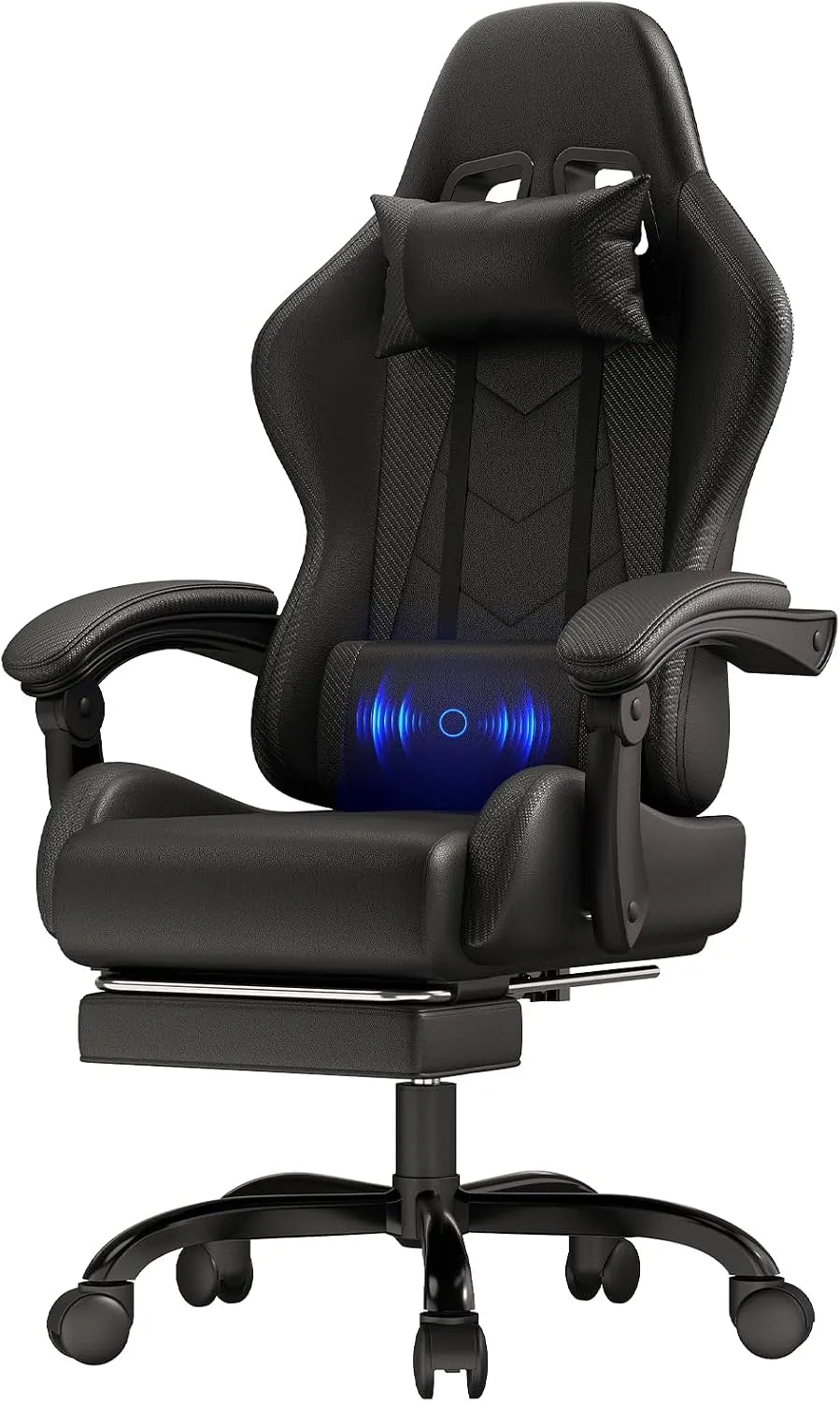 Chaise – avec dossier, avec coussins, pour gaming, réglable, 150 kg, noir, avec fonction massage