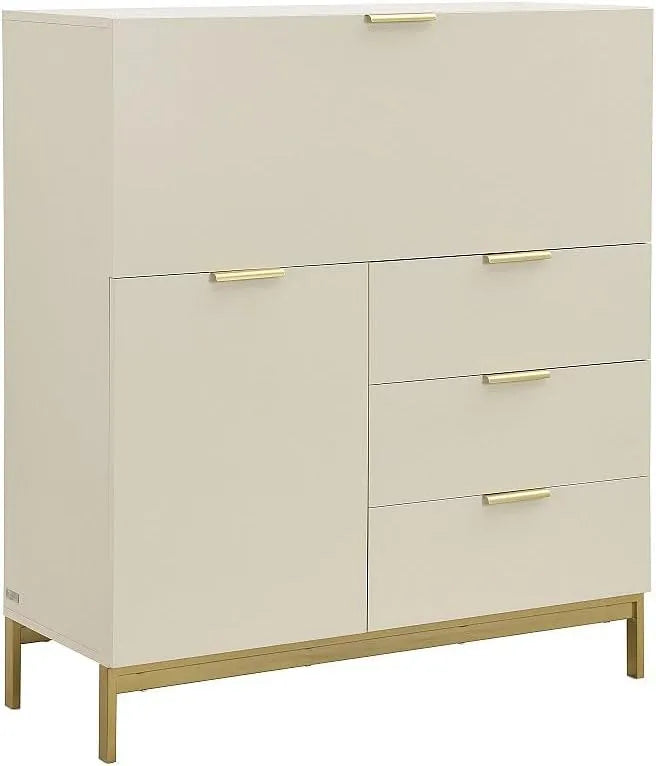 Vente-unique – MDF, en métal, avec rangement, avec tiroirs, 2 Porte, 3 tiroirs, beige