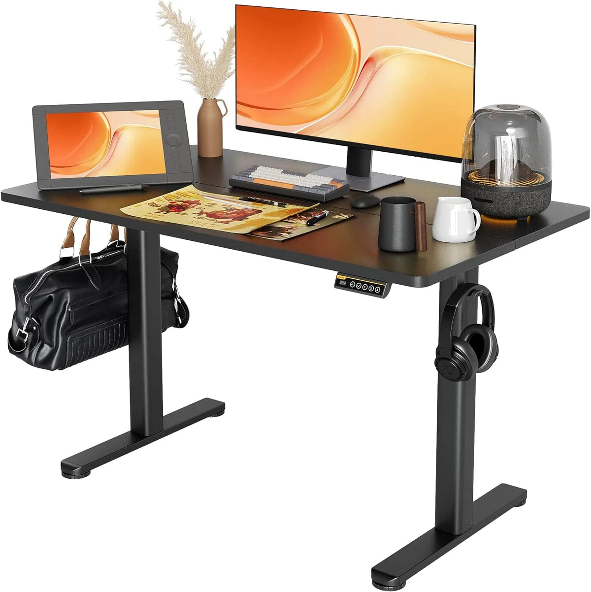 Bureau et table informatique — réglable, 120 × 60 cm, noir, hauteur réglable