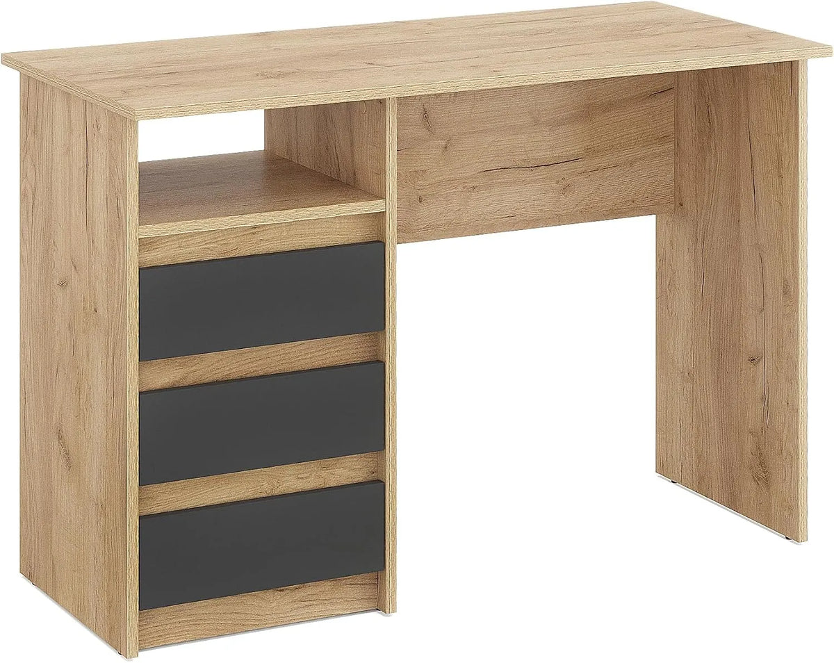 Bureau et table informatique – Chêne, avec rangement, avec tiroirs, 3 Tiroirs, 110 × 50 × 74 cm, anthracite