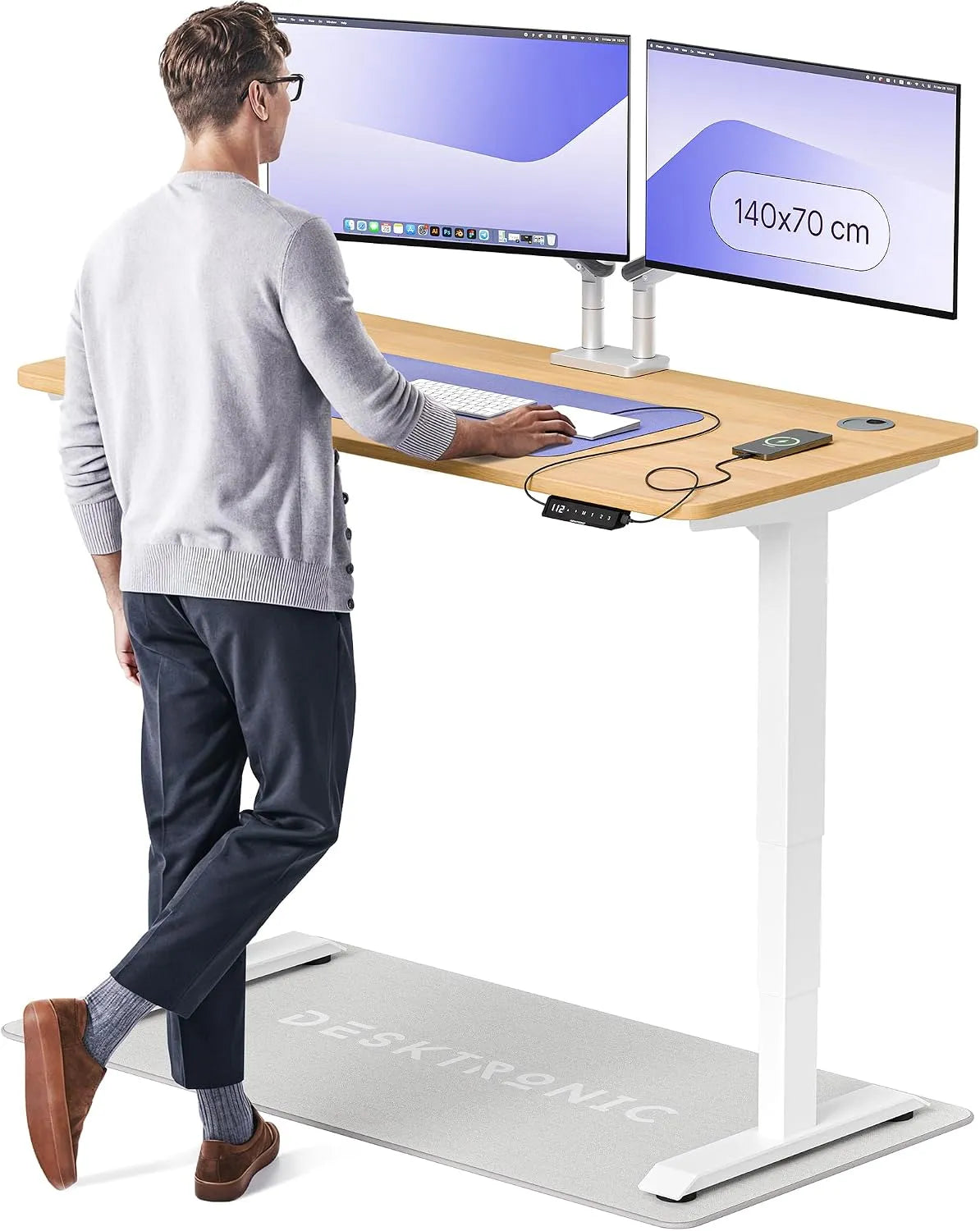 Bureau et table informatique – en bois, avec port USB, réglable, 140 × 70cm, hauteur réglable