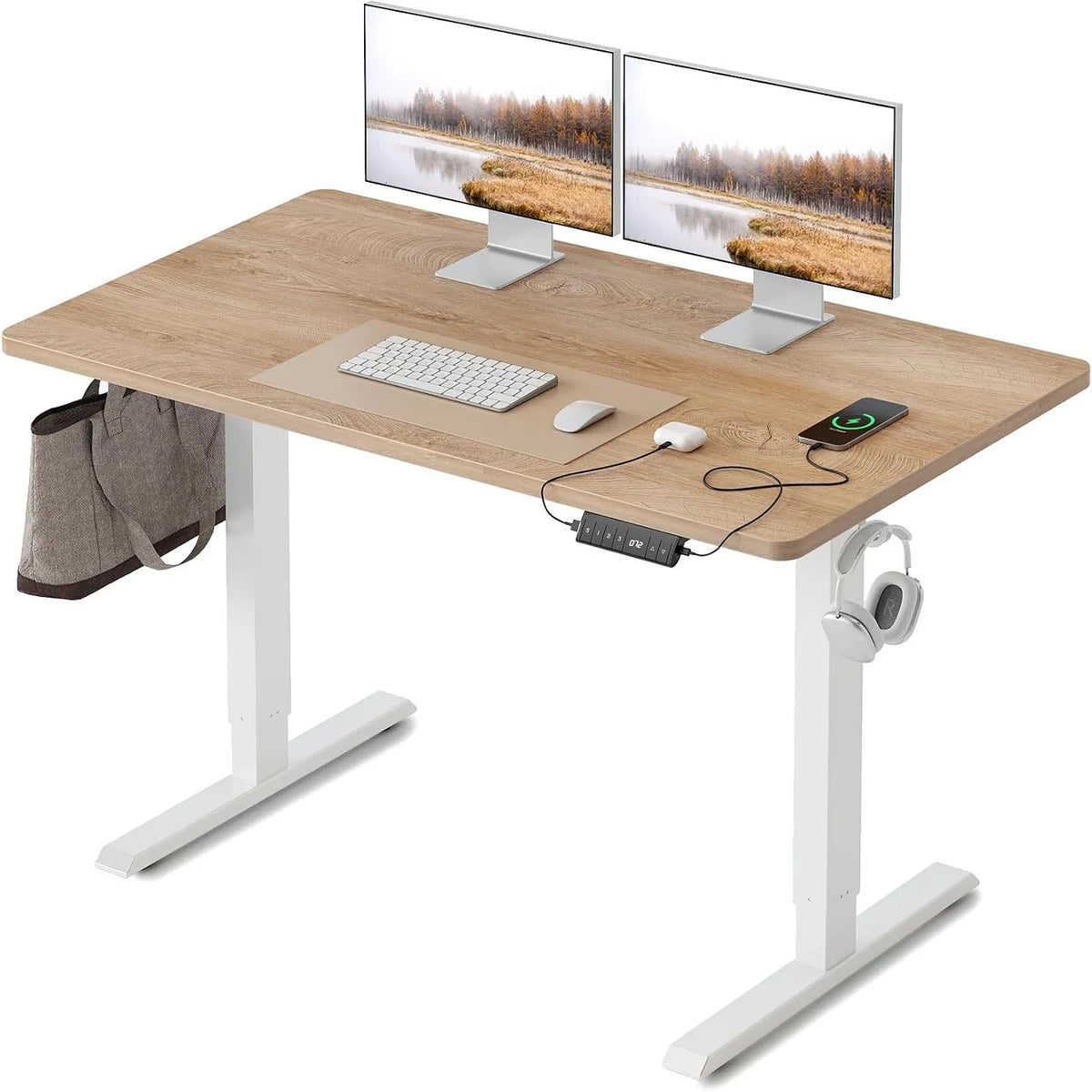 Bureau et table informatique — USB-A, avec port USB, réglable, 100 × 60 cm, hauteur réglable