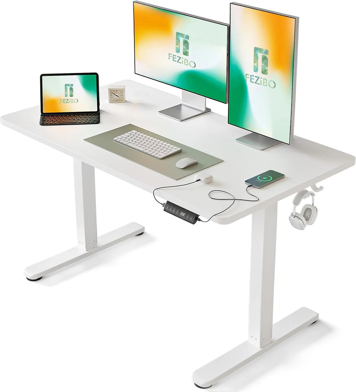Bureau et table informatique: en acier, réglable, 140 × 70 cm, blanc, hauteur réglable