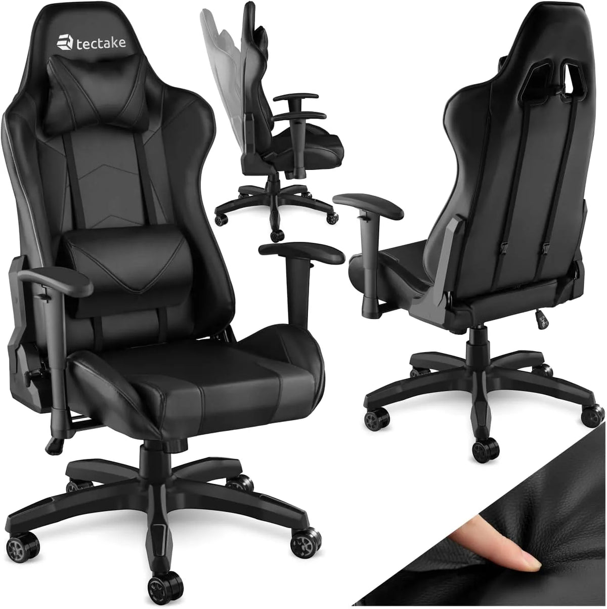 tectake Bureau et table informatique: avec accoudoirs, avec coussins, pour gaming, noir