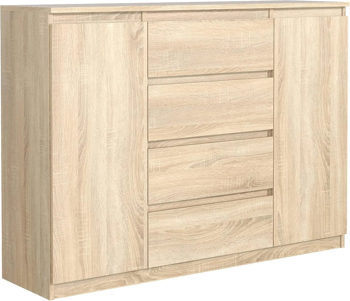 meble masztalerz Commode et meuble à tiroirs chêne-Sonoma Mat avec 4 tiroirs et 2 — avec rangement, avec tiroirs, 2 Portes, 120 cm, 101, 5 cm