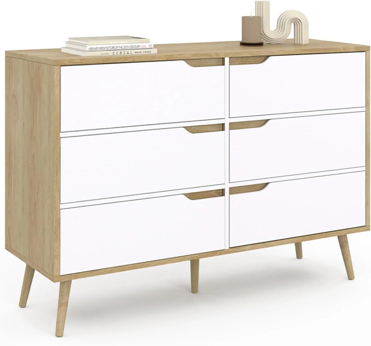 IDMarket – en bois, avec tiroirs, 6 tiroirs, 115 cm, blanc