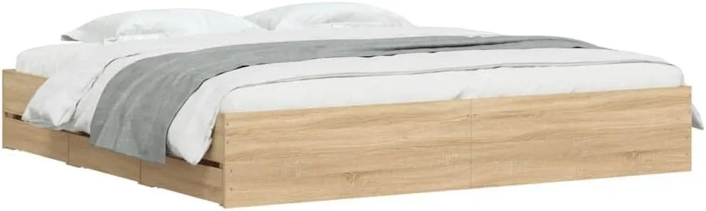 Cadre de lit et structure de lit à tiroirs chêne Sonoma 160x200cm Bois d'ingénierie: en bois, avec tiroirs, 160 × 200cm