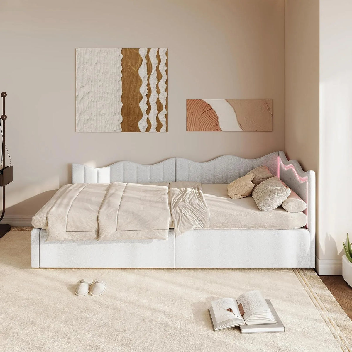 Canapé convertible et canapé-lit — pour enfant, avec rangement, affichage LED, 90 × 200 cm, blanc