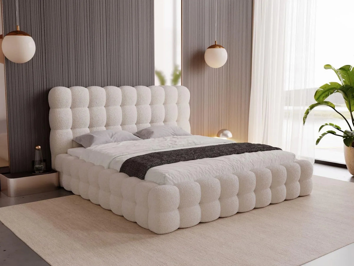 Lit Twist 140x200 — revêtement en tissu, avec rangement, revêtement bouclé, 140 × 200, beige, avec rangement intégré