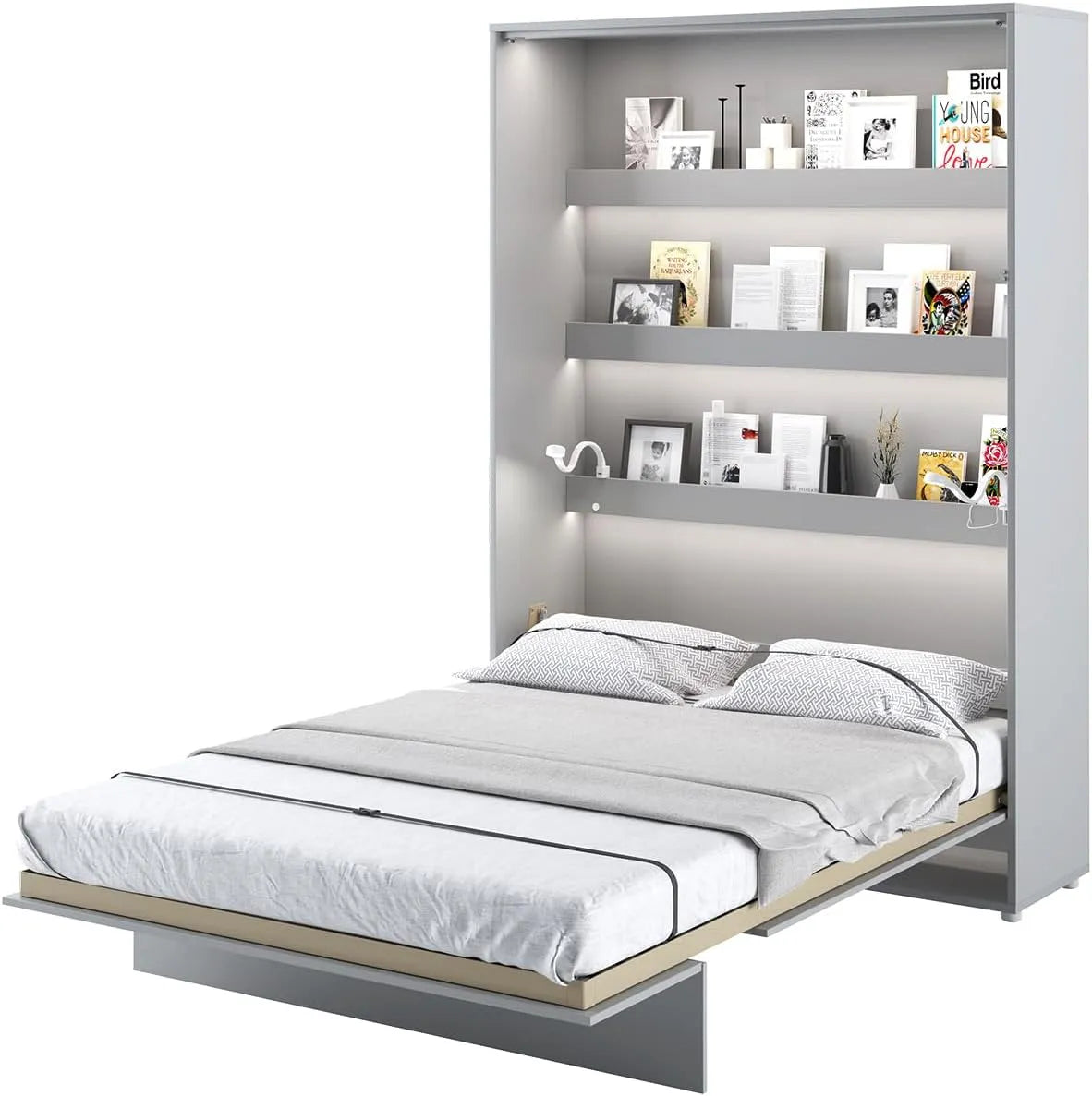 Armoire de rangement – BC-01, montage mural, avec armoire, 140 × 200cm, gris, MEBLINI BC-01, revêtement en tissu