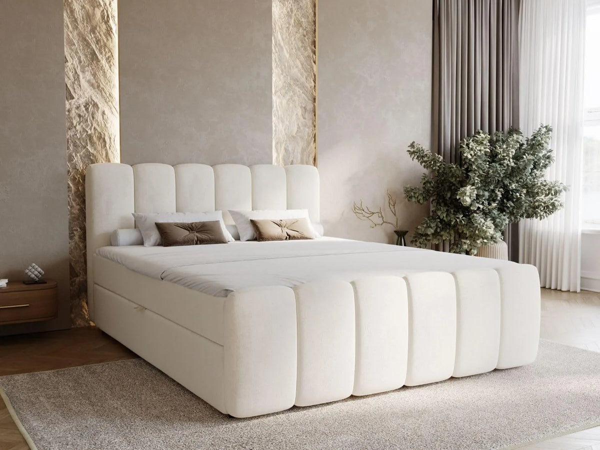 Cloud Lit 180x200 — revêtement en tissu, avec rangement, 180 × 200, beige, avec rangement intégré, revêtement en velours