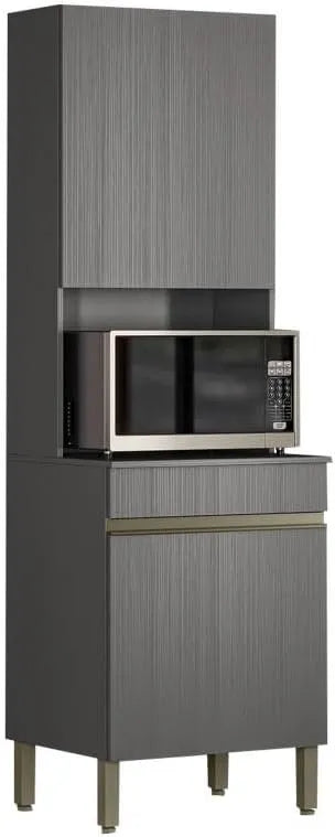 DIFFUSION Colonne de Cuisine Micro-Onde Grise 2 Portes 5 Niches – 53.5 cm, 193 P, ACTUAL P 53