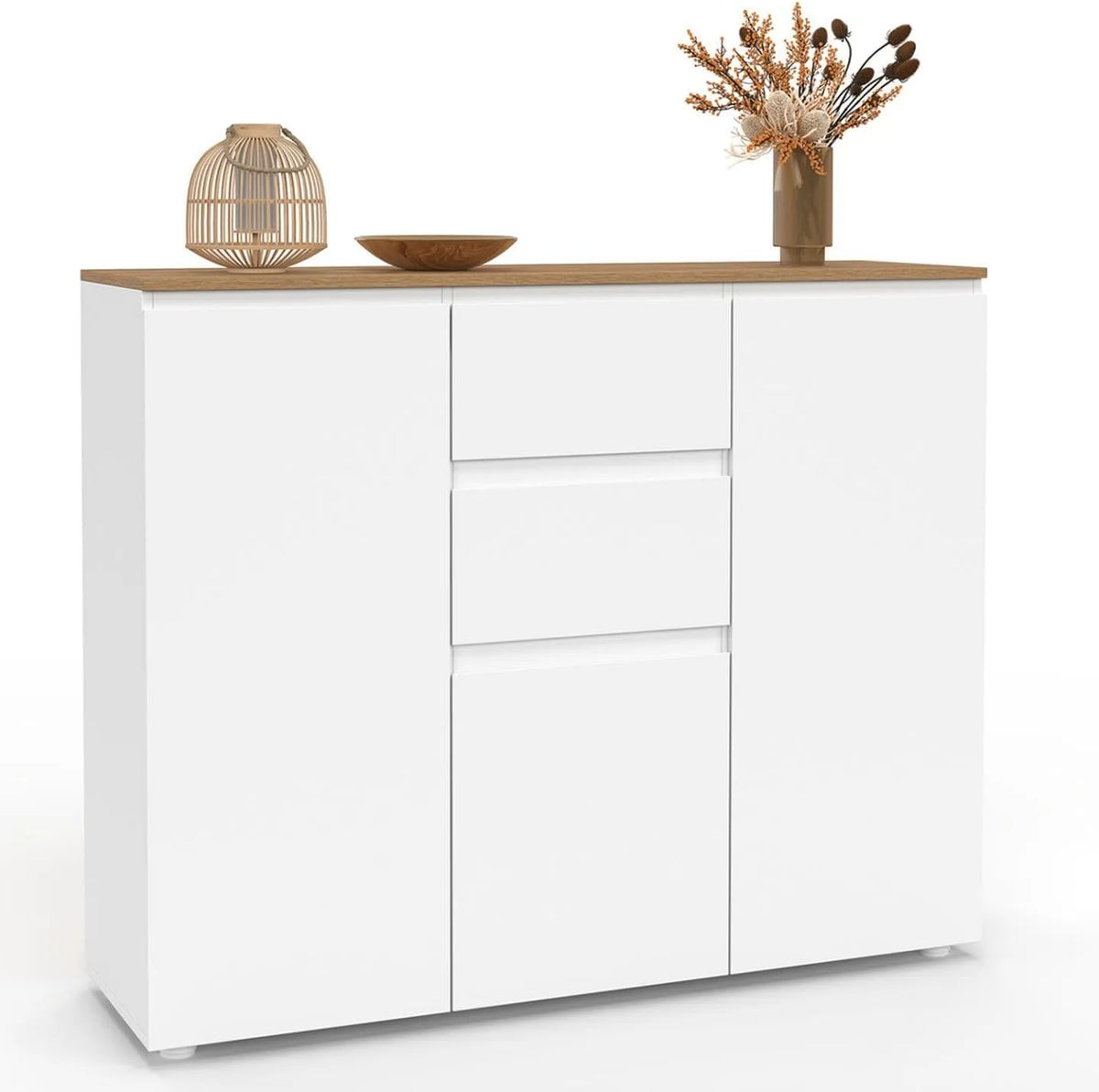 IDMarket — en bois, avec tiroirs, 3 Portes, 2 tiroirs, 100 cm, blanc