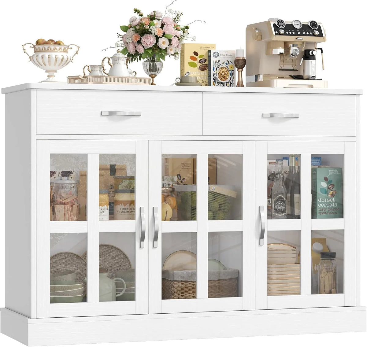 FirFurd Buffet et meuble de rangement Cuisine Meuble de Cuisine Buffet Salon avec 3: avec tiroirs, 3 Portes, 2 Tiroirs, 120 × 40 × 84cm, blanc