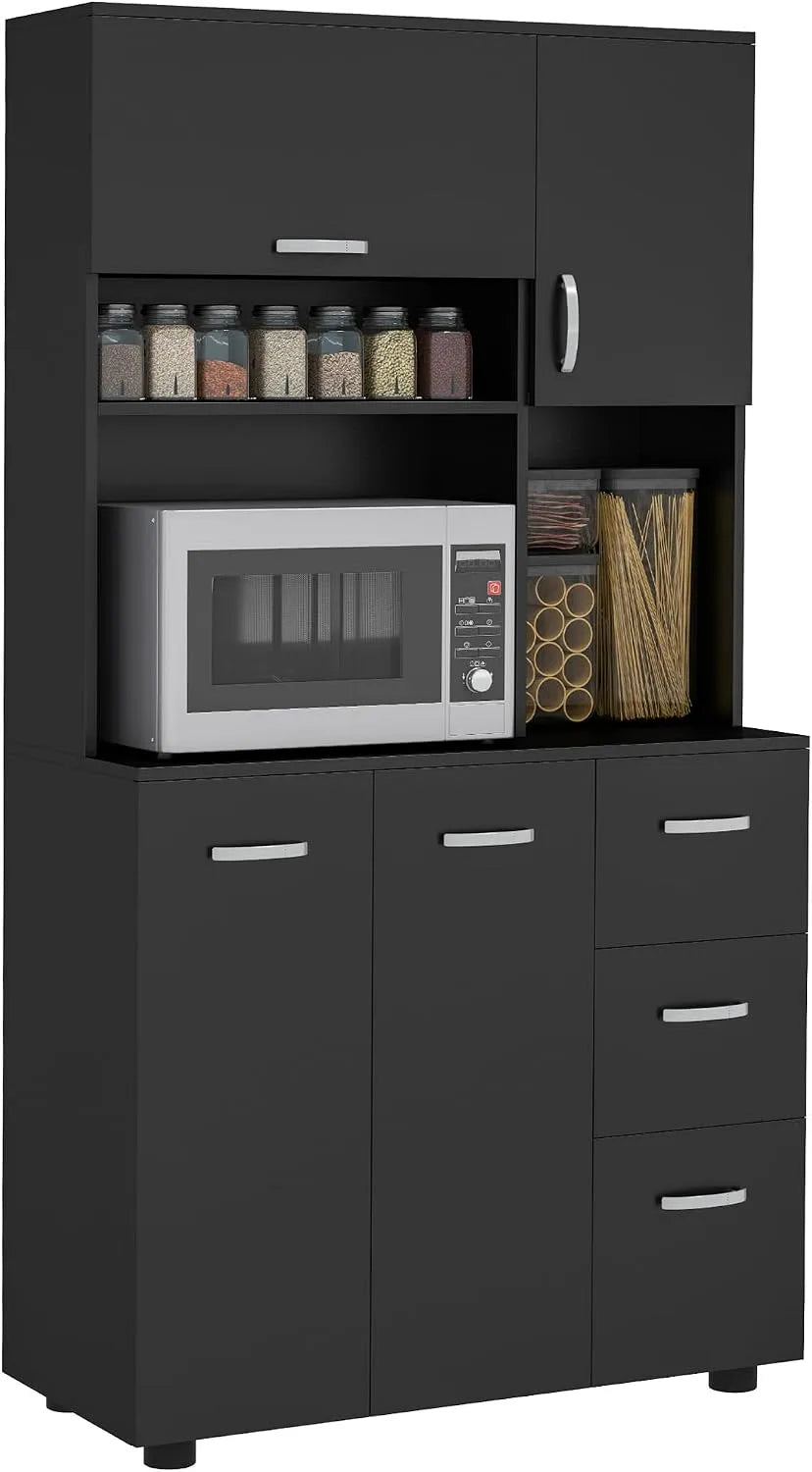 HOMCOM Armoire de rangement: avec rangement, avec tiroirs, 4 Portes, 3 tiroirs, 89L, 39, 5l, noir
