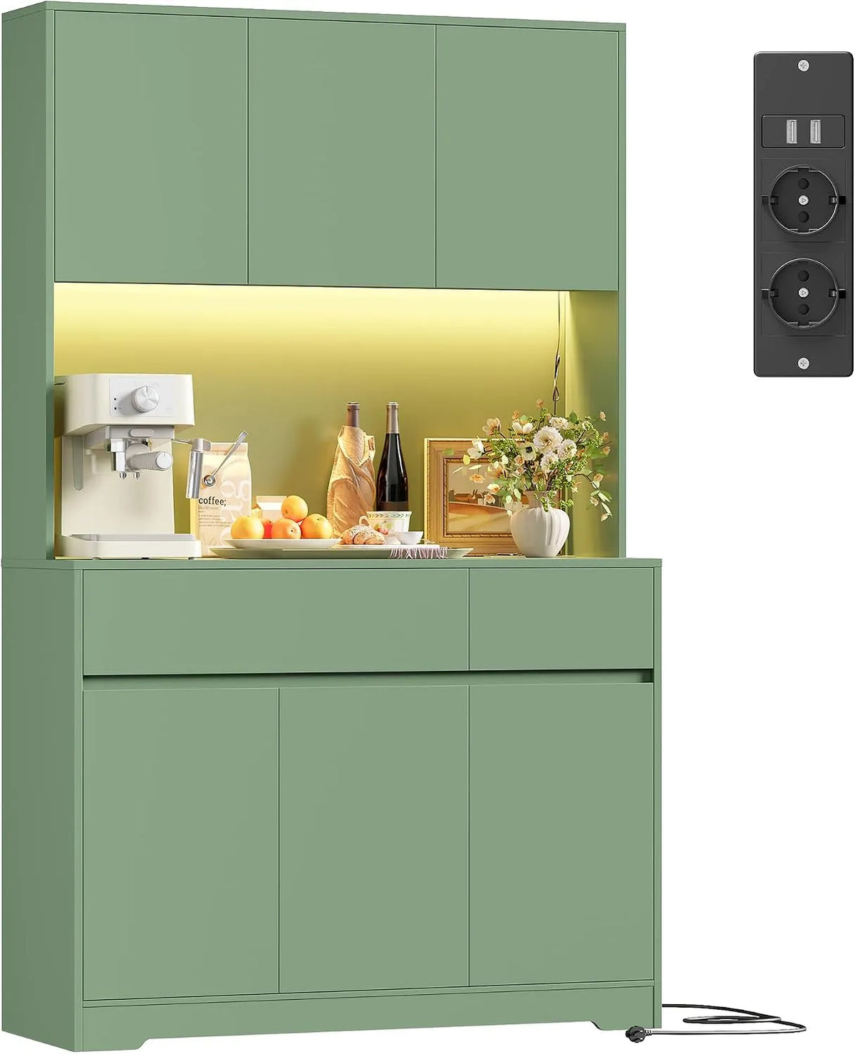 FirFurd 180cm Buffet et meuble de rangement Cuisine avec LED Multiprises Meuble Cuisine Rangement: avec rangement, avec tiroirs, réglable