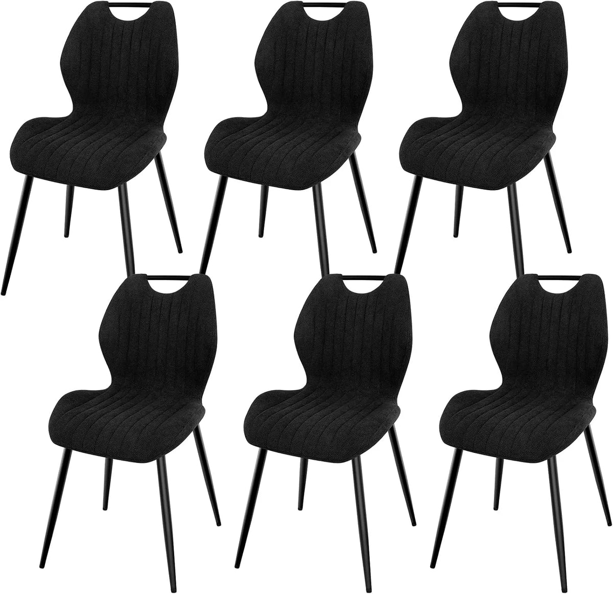 Chaise – en métal, revêtement en tissu, avec dossier, Lot de 6