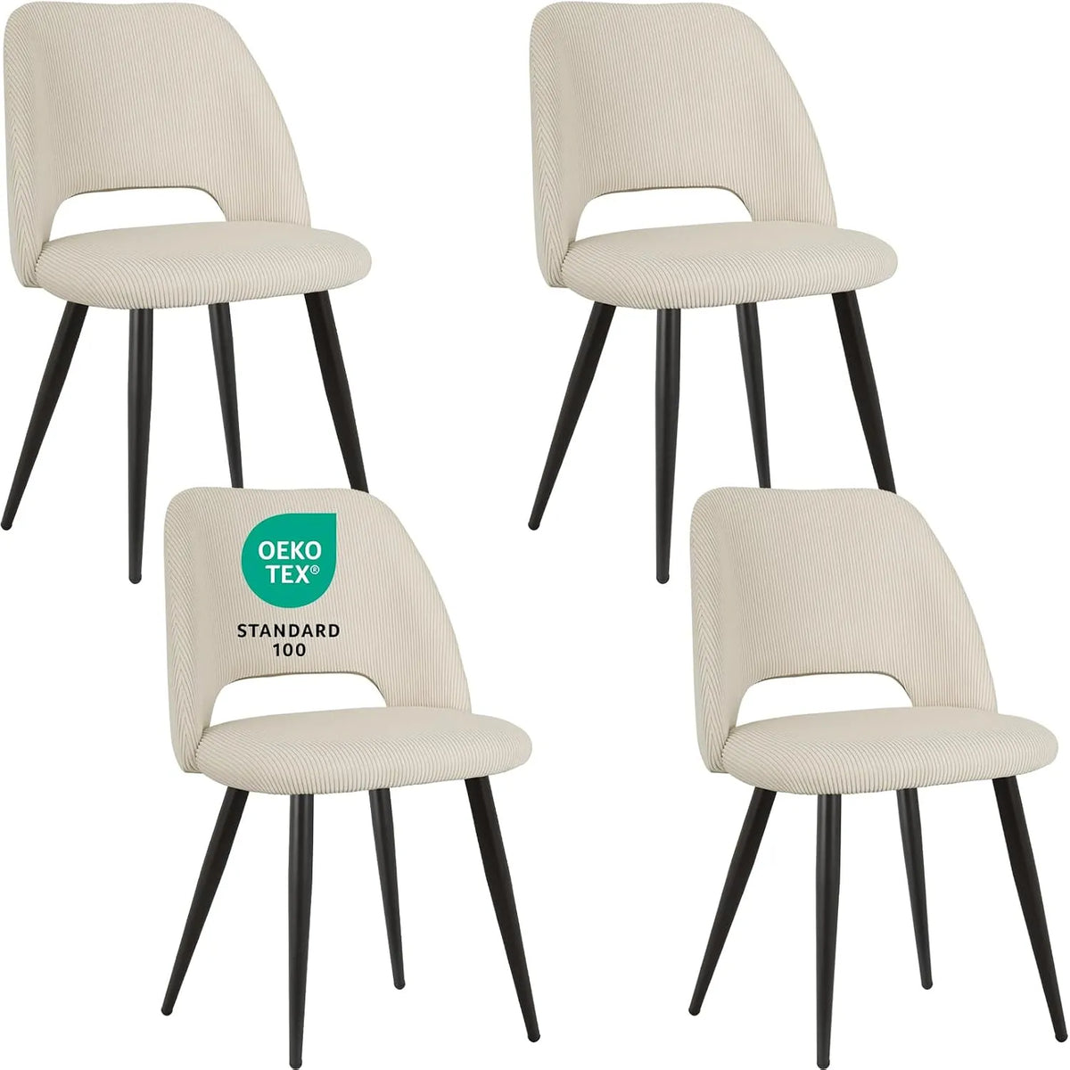 Chaise: avec dossier, Lot de 4, beige, revêtement en velours
