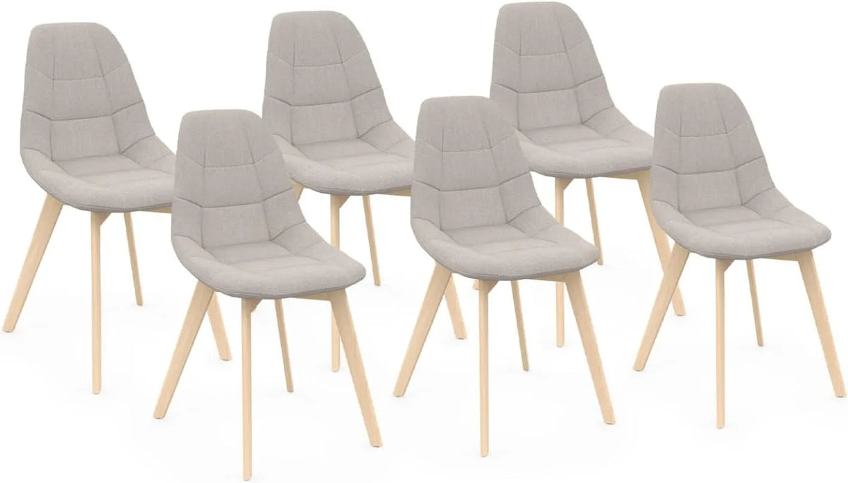 Chaise – revêtement en tissu, Lot de 6, beige