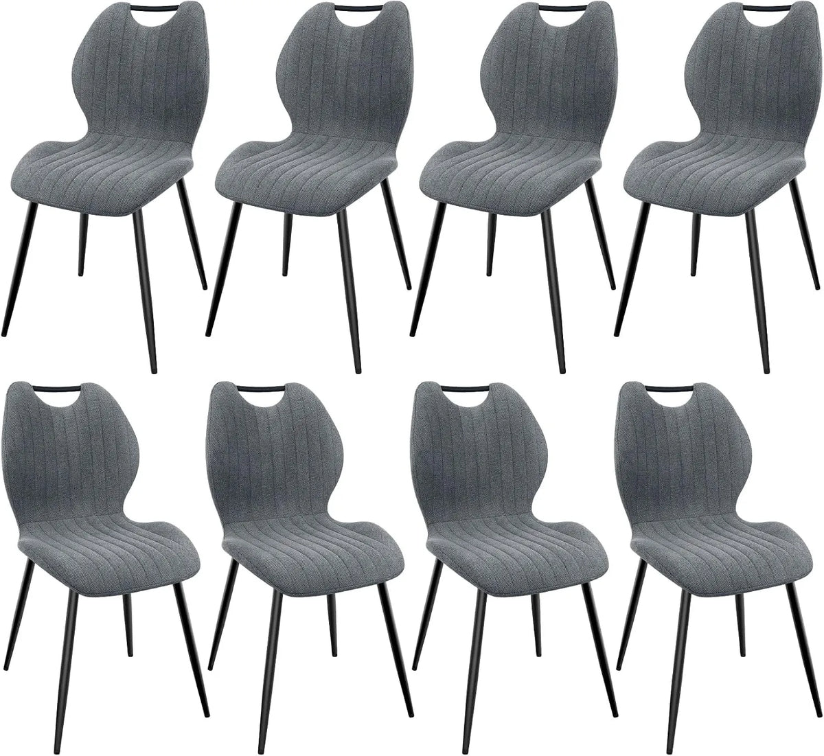 Chaise – en métal, revêtement en tissu, avec dossier, Lot de 8