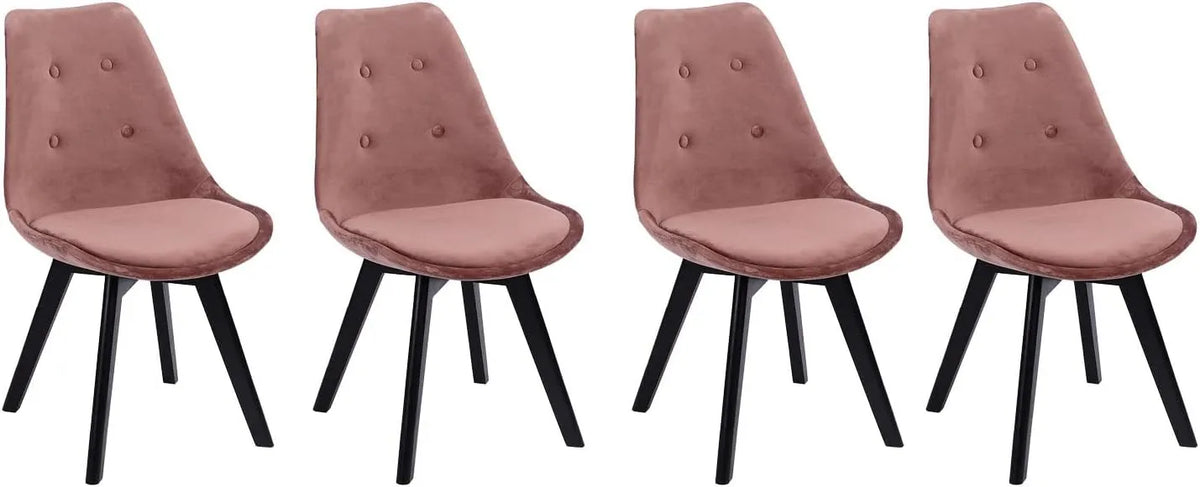 Chaise – en bois, avec coussins, Lot de 4, noir, revêtement en velours