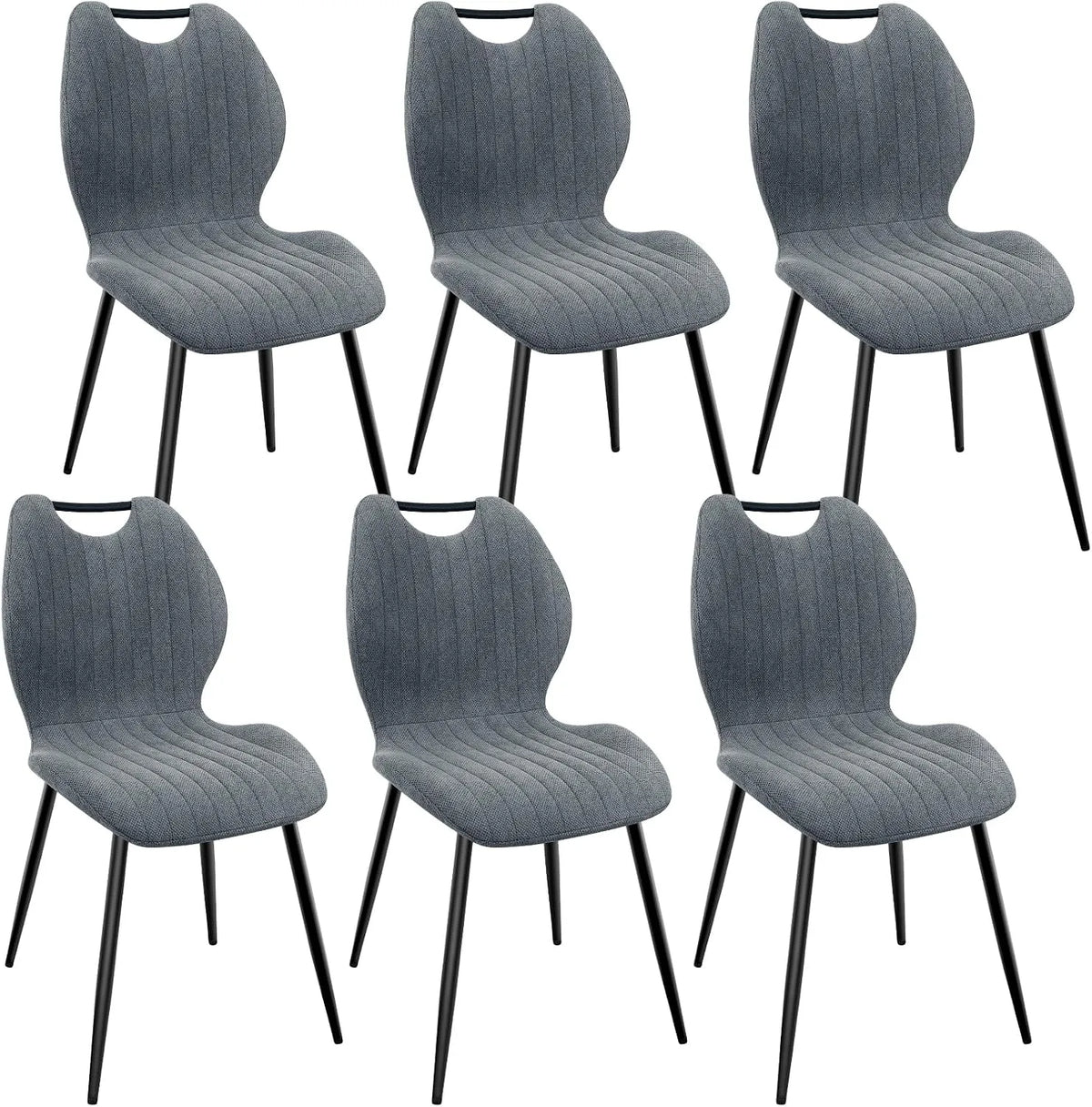 Chaise — en métal, revêtement en tissu, avec dossier, Lot de 6, gris