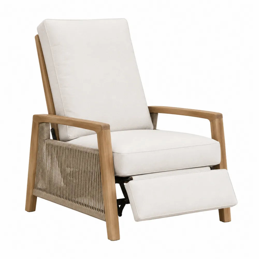 Fauteuil inclinable extérieur en bois et corde avec coussins beige
