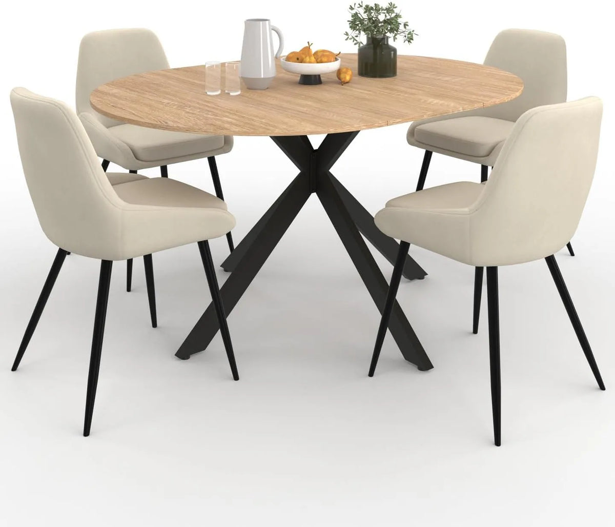 Table à manger et table de salle à manger: THALYA, en bois, 150 cm, noir, extensible, revêtement en velours