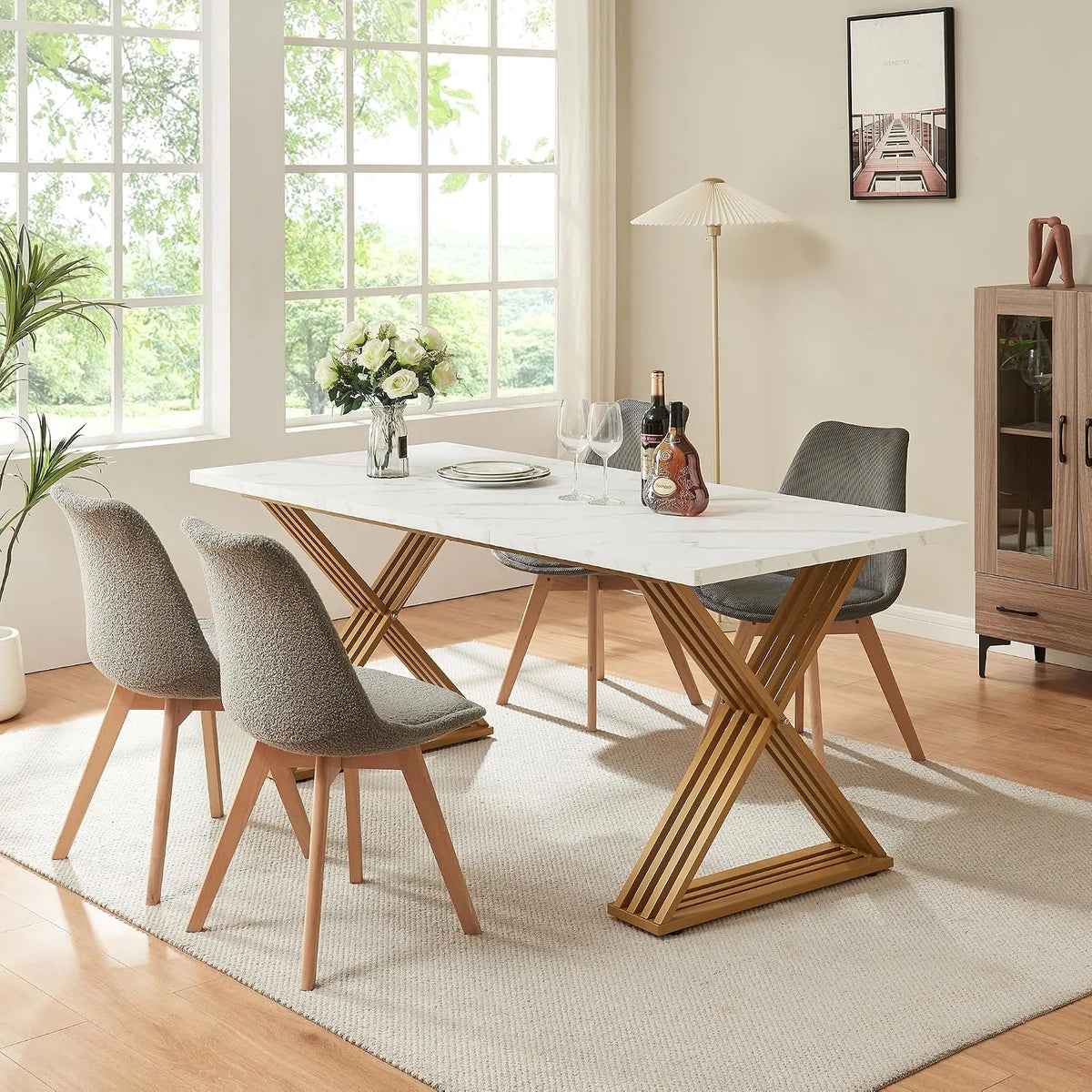 Table à manger et table de salle à manger – en métal, 180 × 80 × 75 cm, blanc