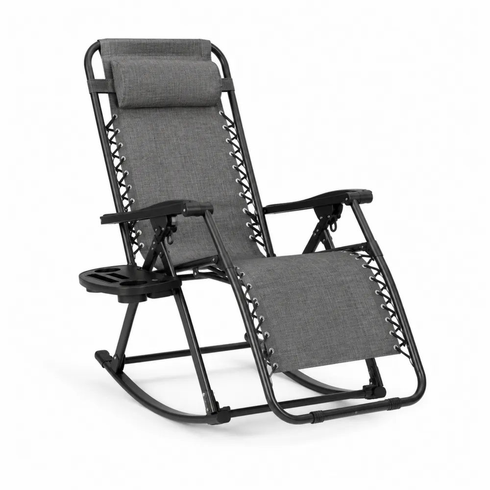 Chaise longue à bascule en métal et polyester gris