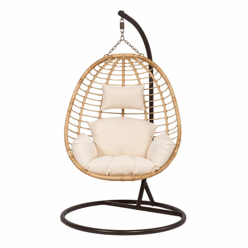 Chaise suspendue en rotin avec coussins beiges en polyester