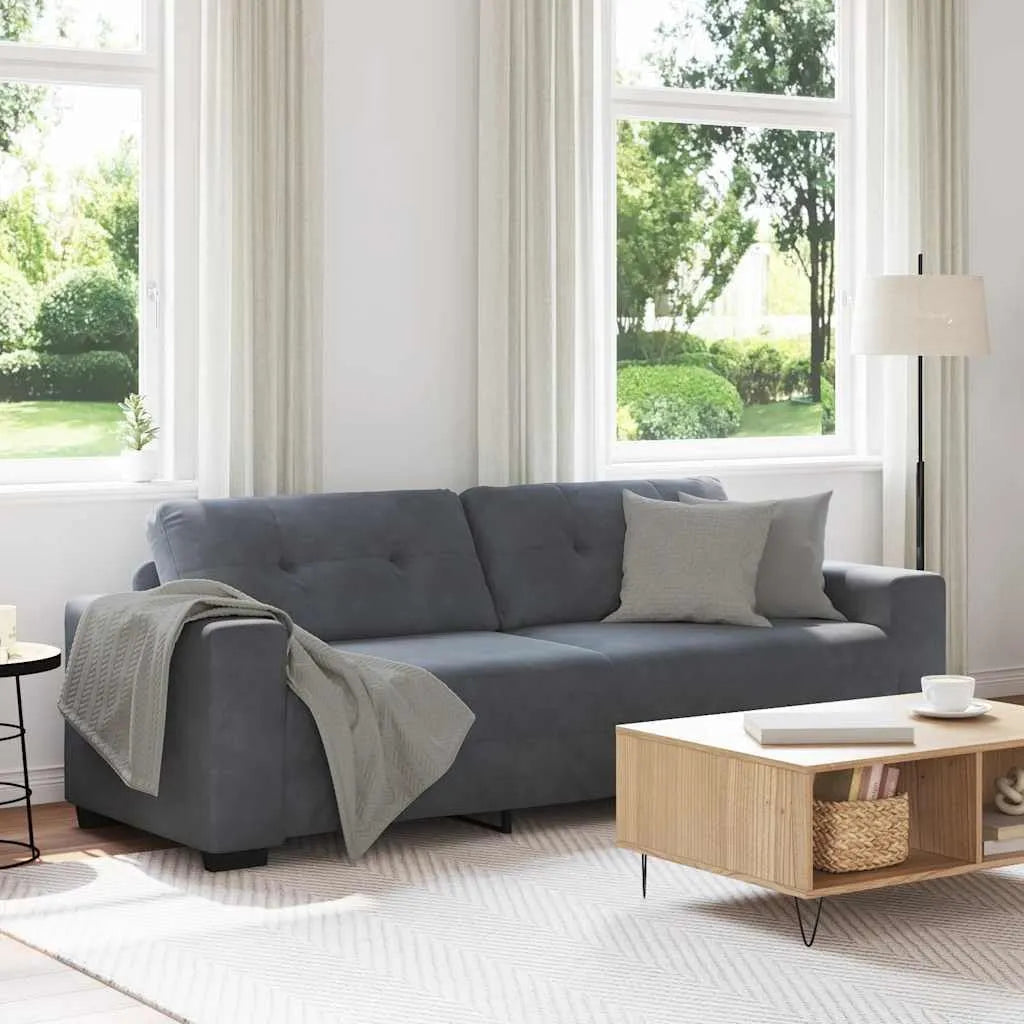 Canapé — 3 places, 180 cm, gris, revêtement en velours
