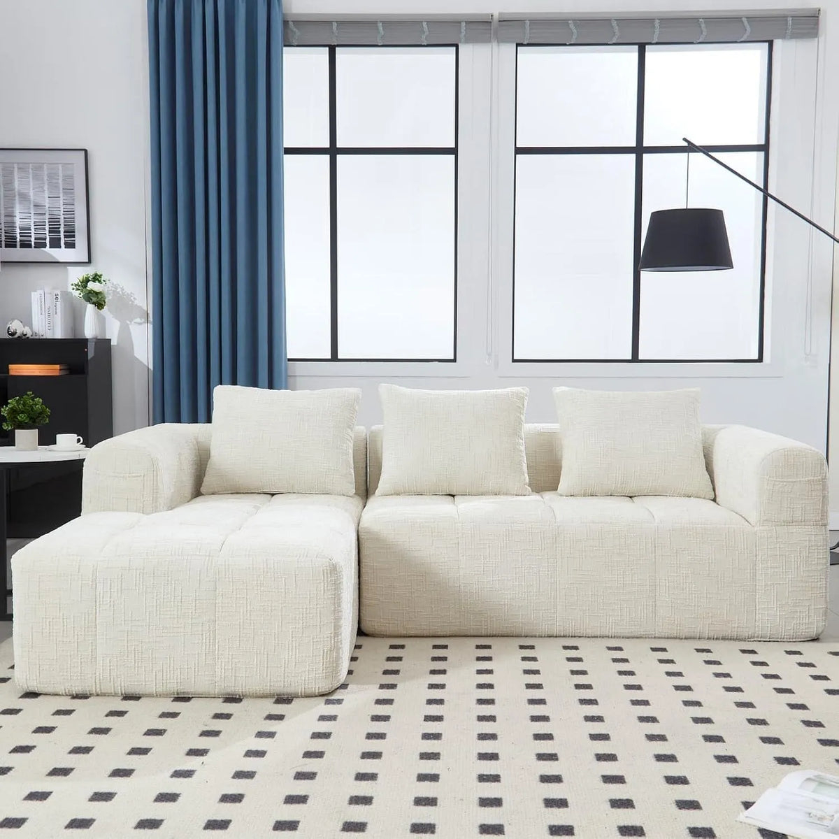 Canapé d'angle et canapé panoramique: Moderne DIY, en chenille, revêtement en tissu, avec accoudoirs, avec coussins, 3 Places, beige