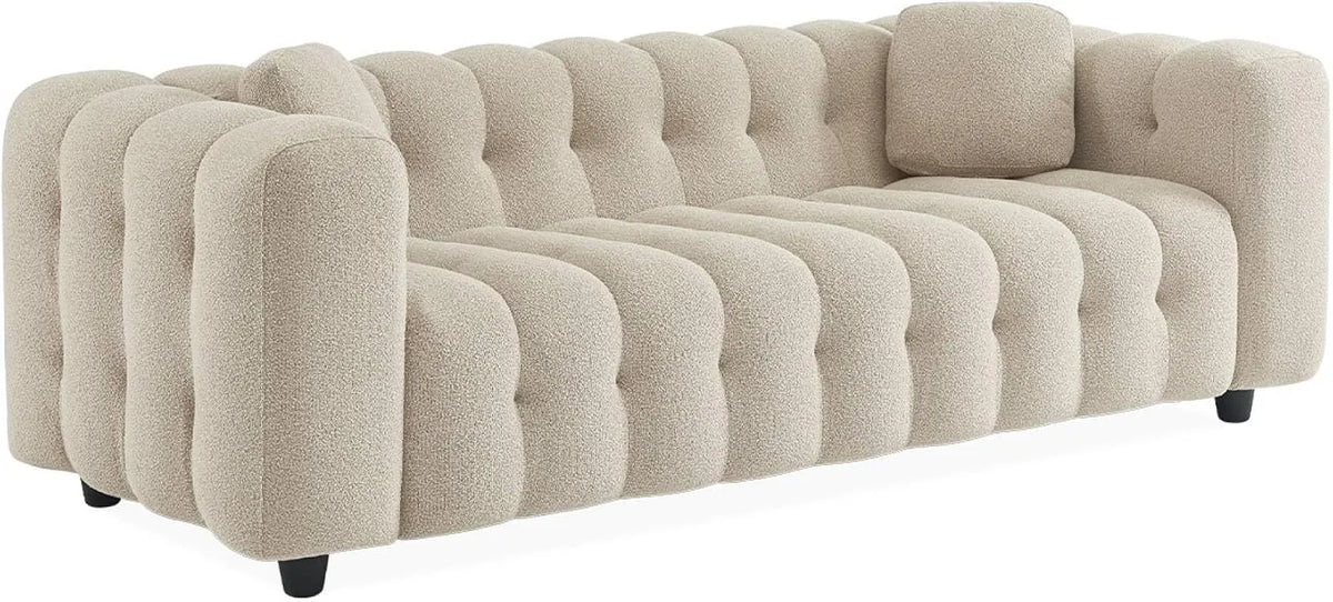 Canapé – en bois, revêtement bouclé, 3 Places, beige